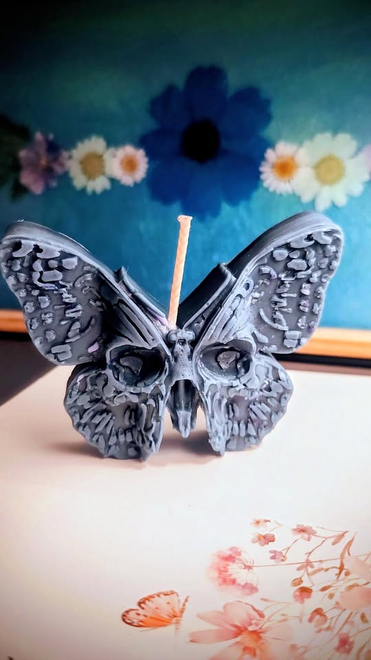 Butterfly Skull Candle